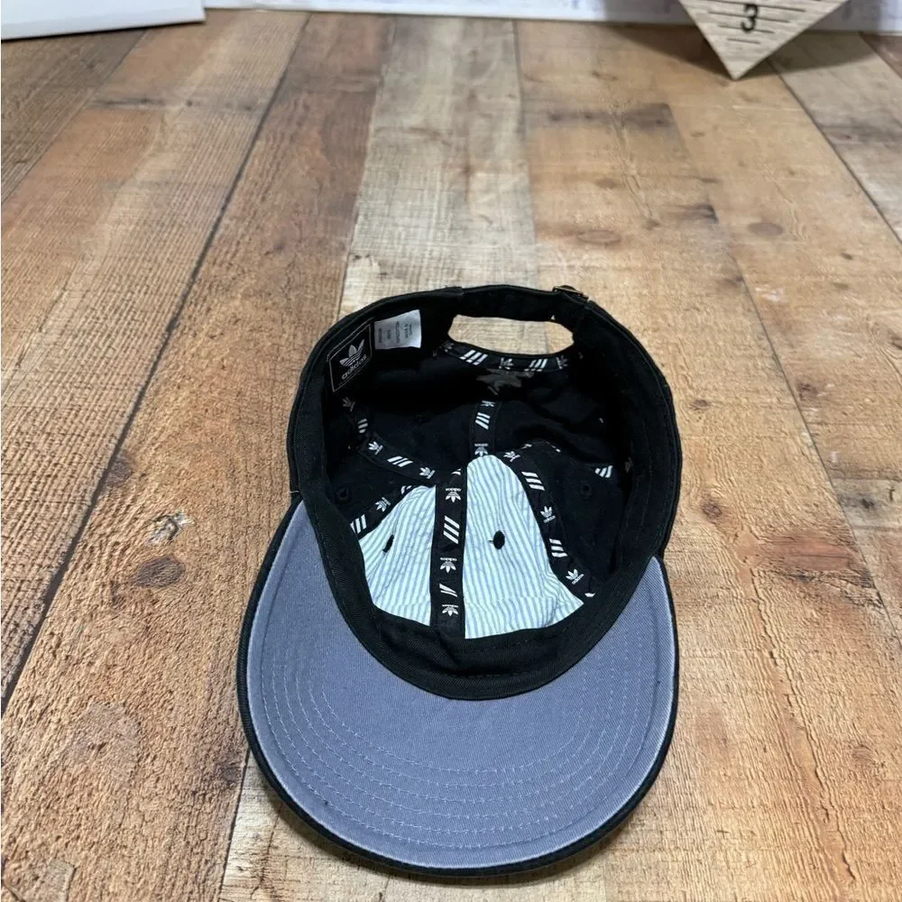 Adidas Hat Cap Strap Back Black White Trefoil Logo Spell Out Baseball Unisex Gym